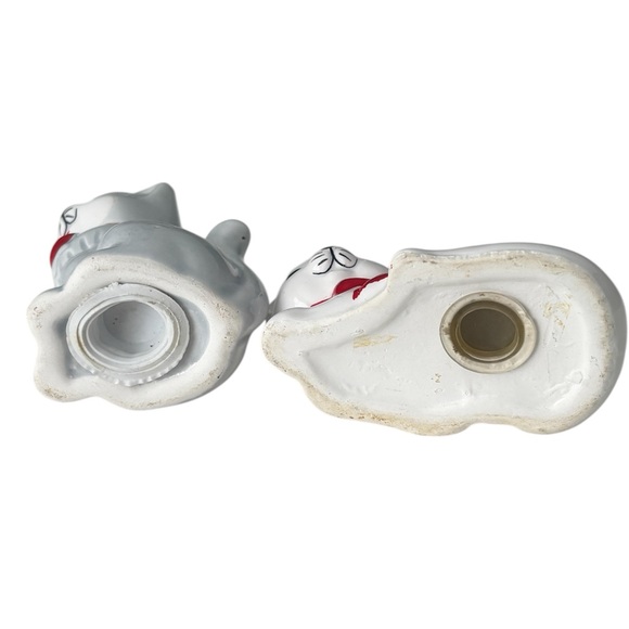 Vintage Mid-Century Ceramic Kitten/Cat Salt & Pepper Shakers, Red Bow Detail - Picture 9 of 16